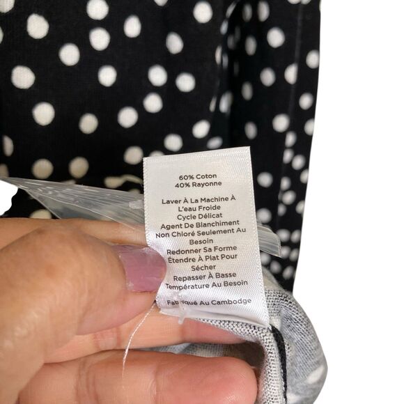 Talbots Sweater Top Womens Size L Black White Polkadot Button Front Long Sleeve - Picture 7 of 11